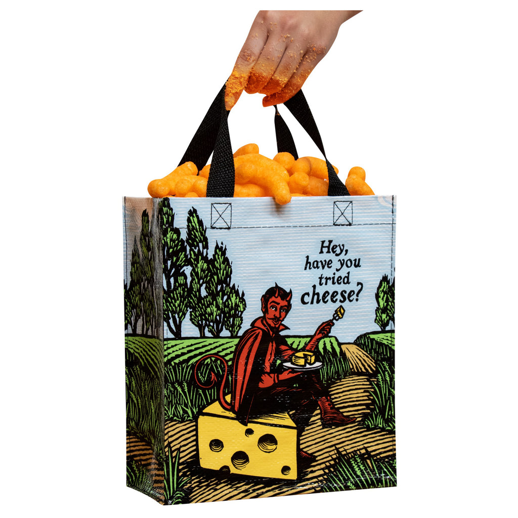 Person holding Have You Tried Cheese Handy Tote.