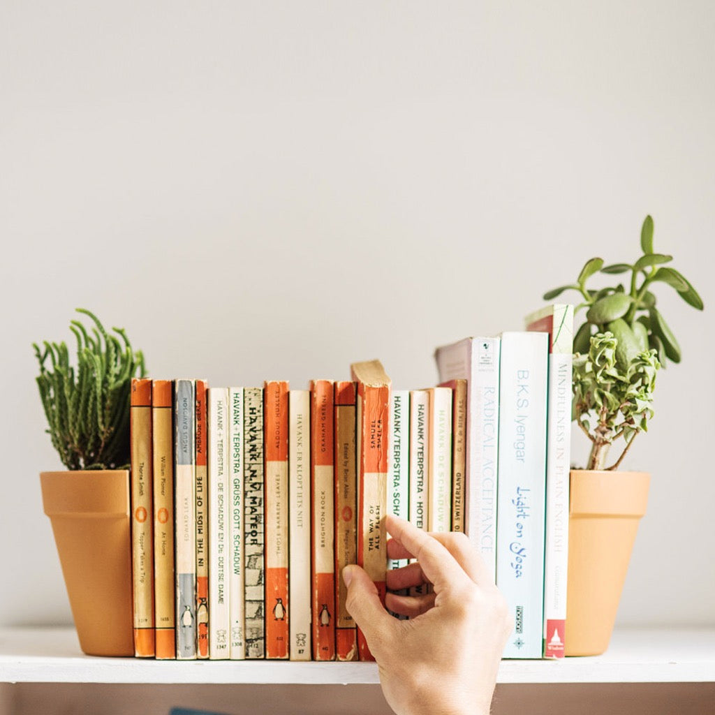 Person using Plant Support Bookends.