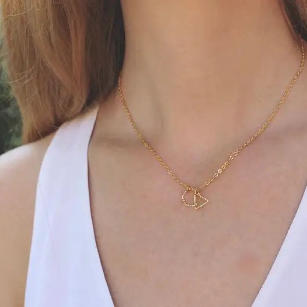 Person wearing Bevelled Shapes Necklace.