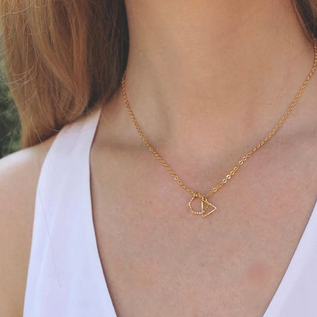 Person wearing Bevelled Shapes Necklace.