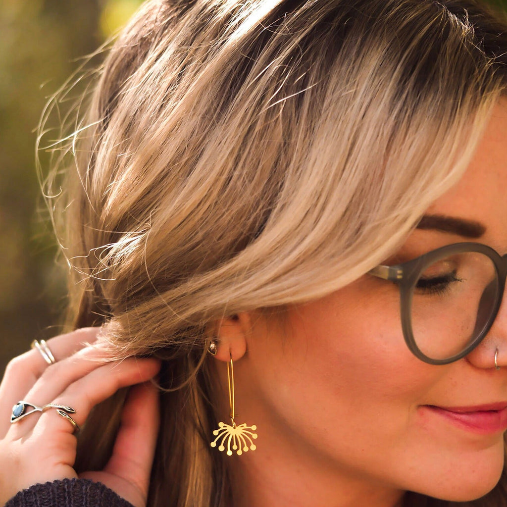 Person wearing Dandelion Fluff Earrings Gold.