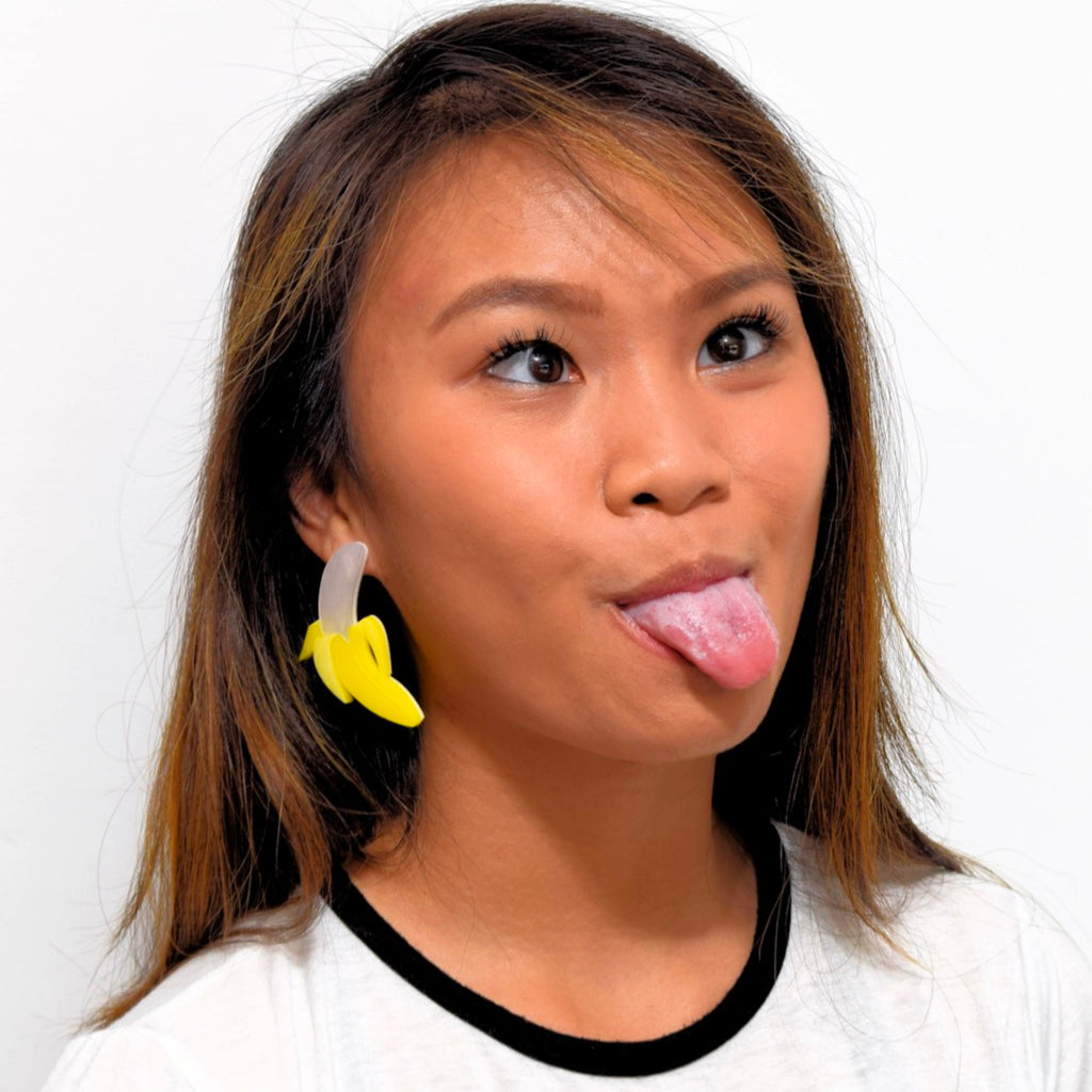 Person wearing Extra Large Banana Earrings.