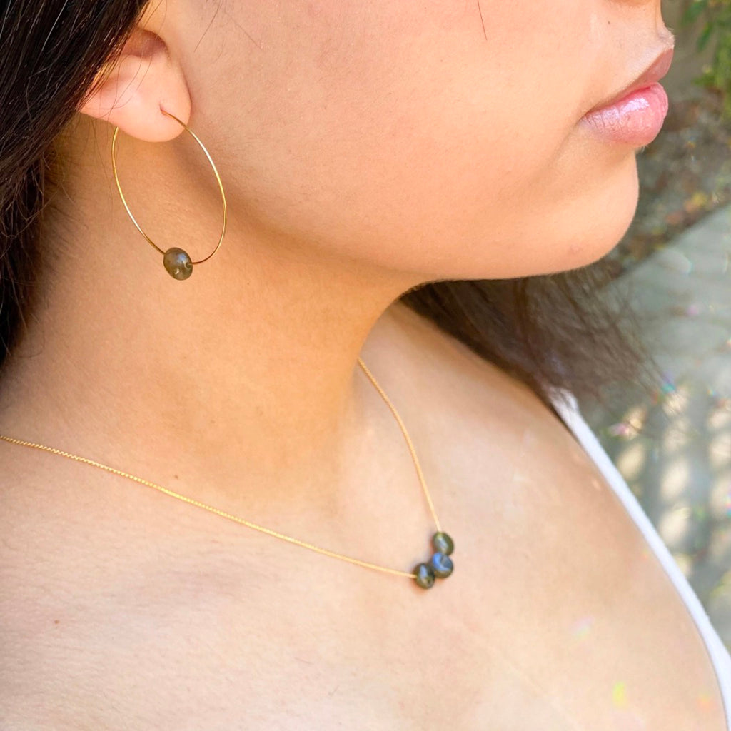 Person wearing Labradorite Necklace.