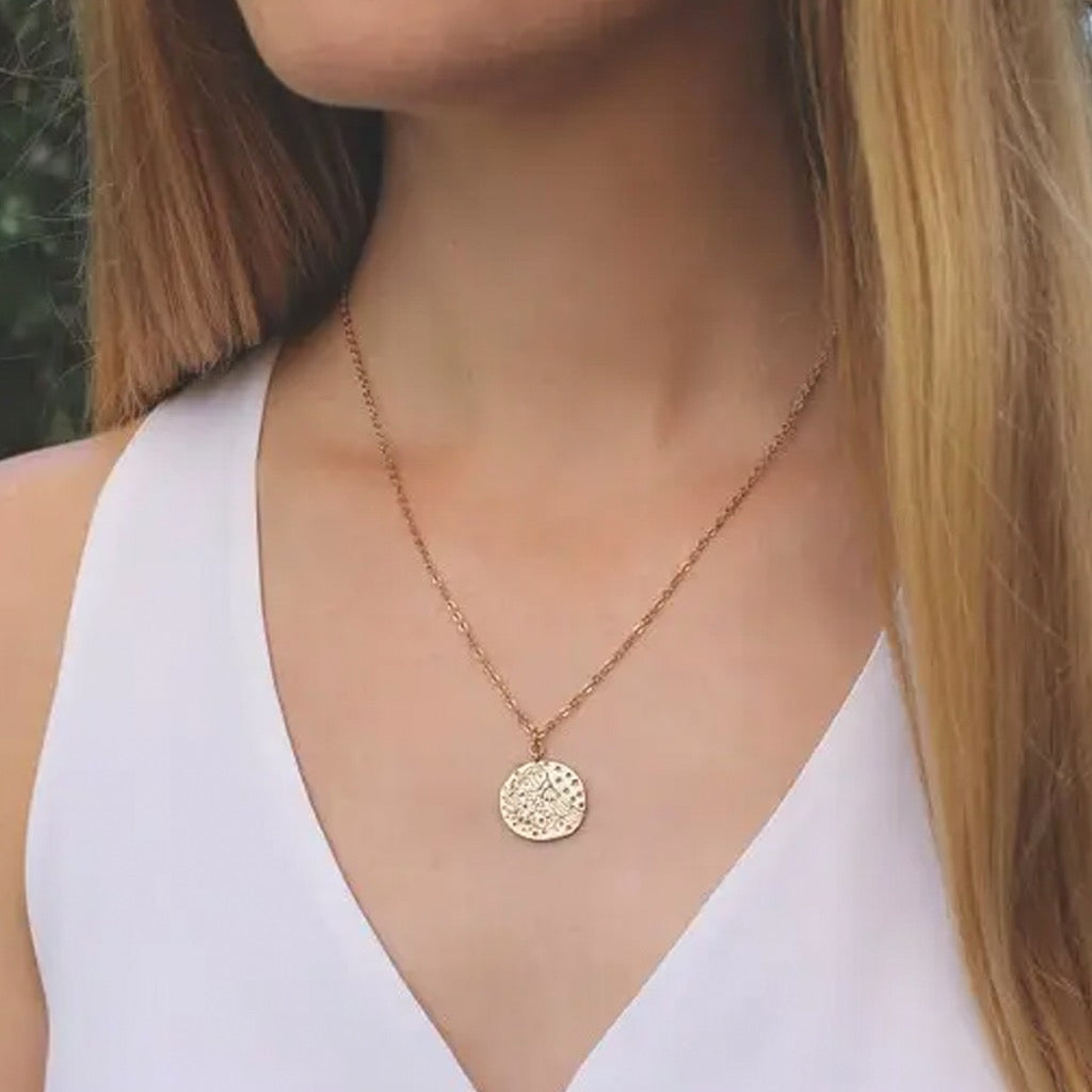 Person wearing Owl Pendant Necklace.