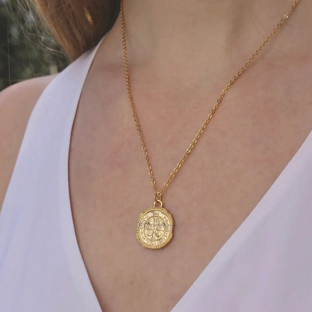 Person wearing Relic Coin Necklace.