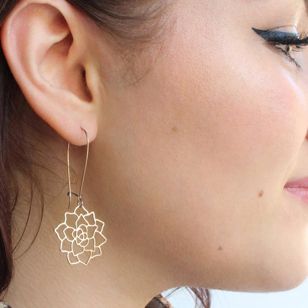 Person wearing Succulent Earrings Gold.