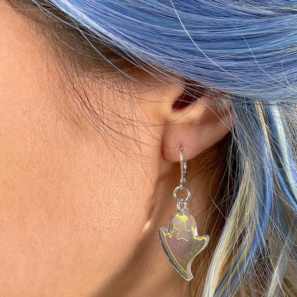 Person wearing That's the Spirit! Earrings Iridescent.