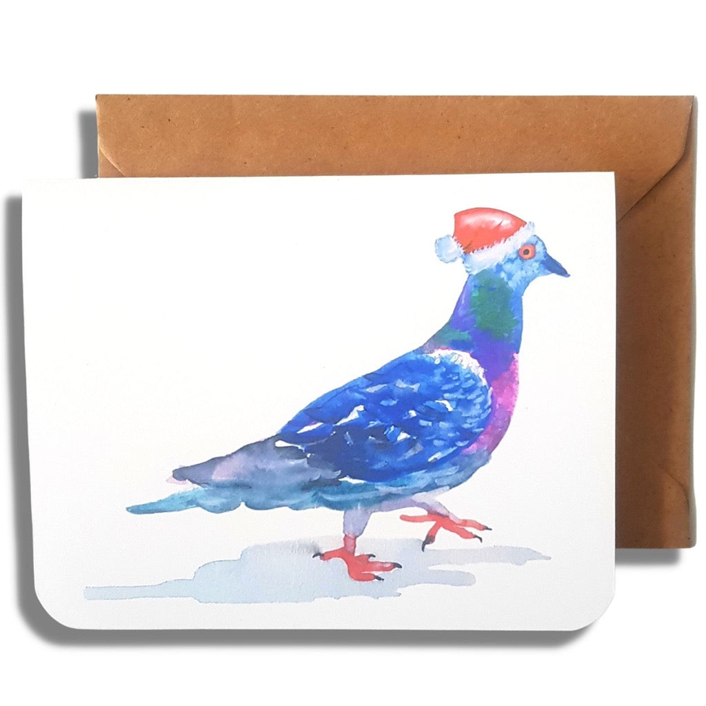 Pigeon Wearing Santa Hat Card