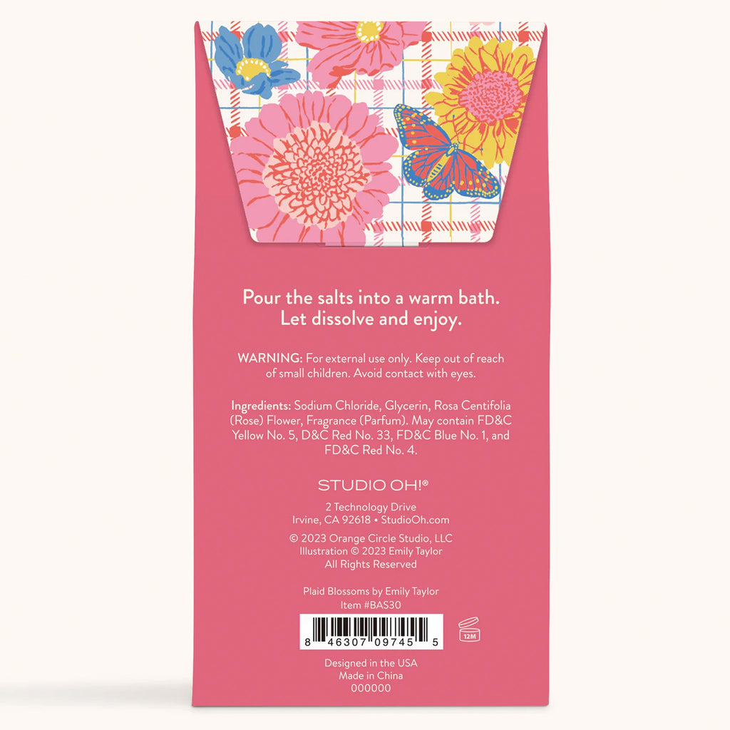Plaid Blossoms Scented Bath Salts back view.
