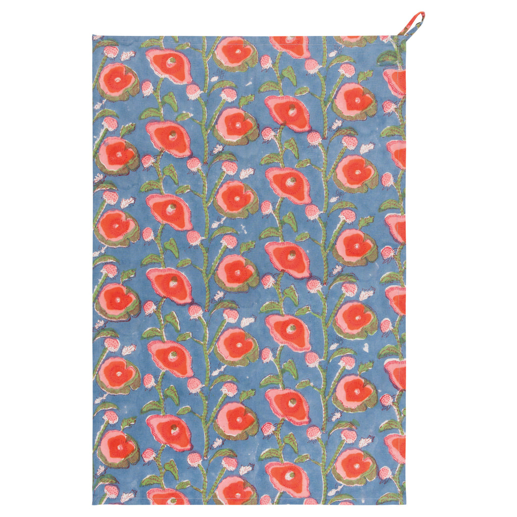 Poppy Block Print Tea Towel