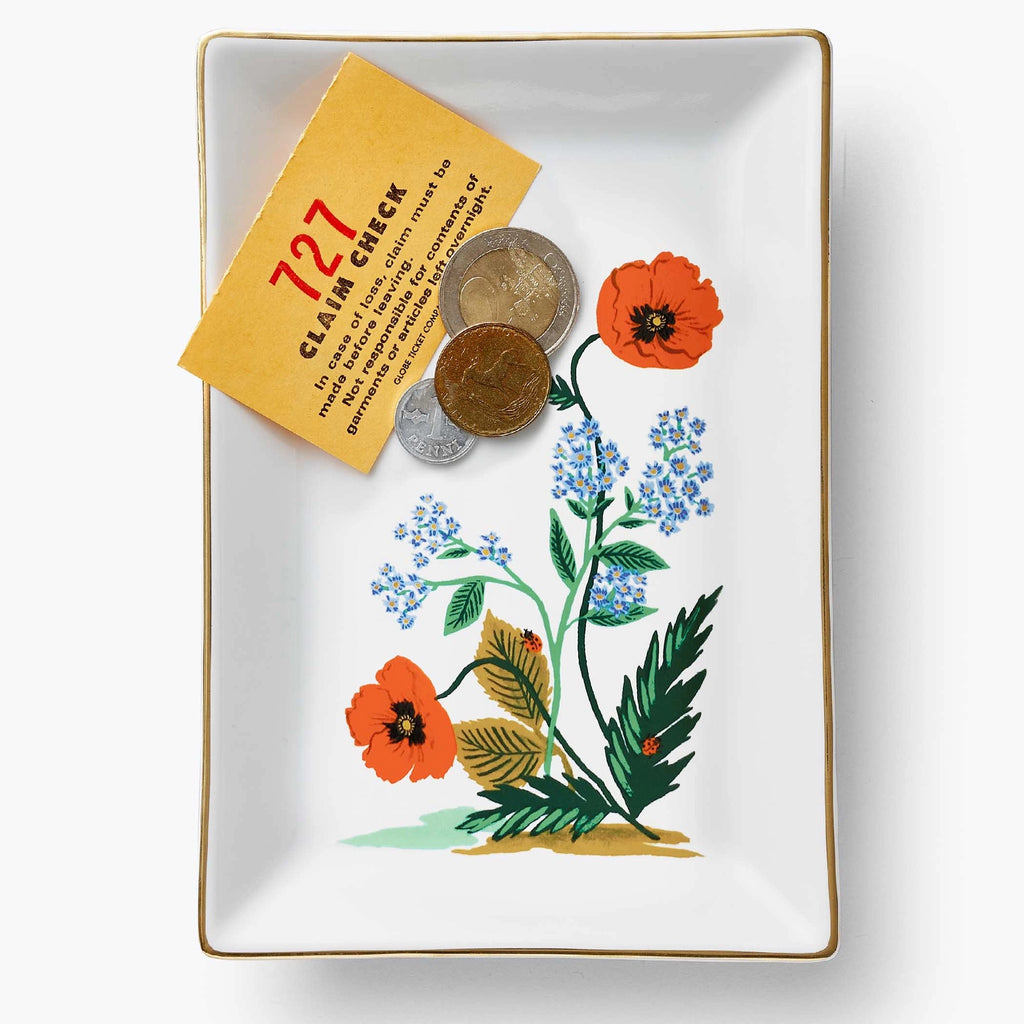 Poppy Botanical Catchall Tray with coins