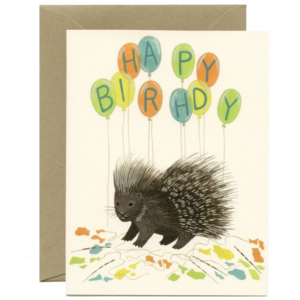 Porcupine With Balloons Card.