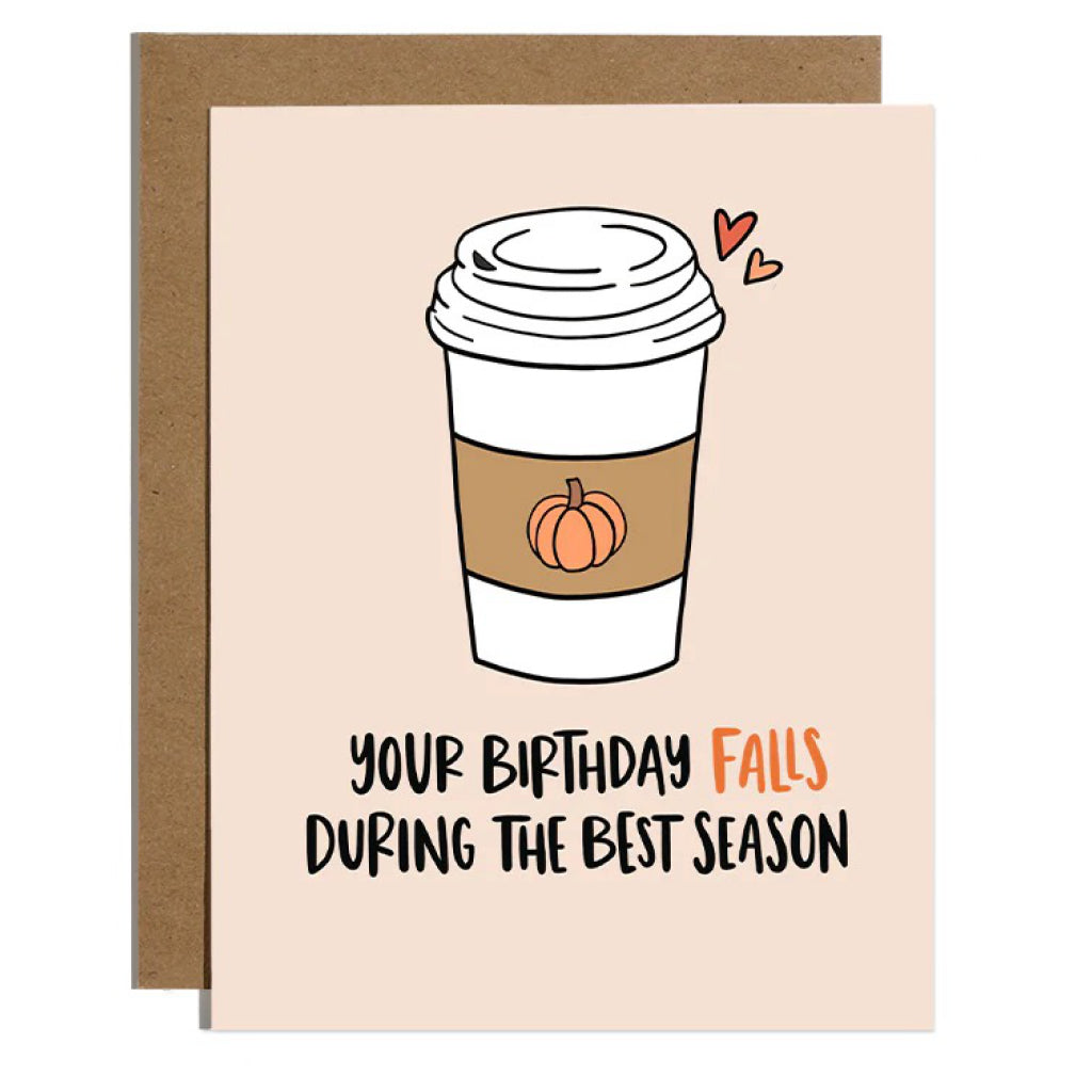 Pumpkin Spice Latte Fall Birthday Card.