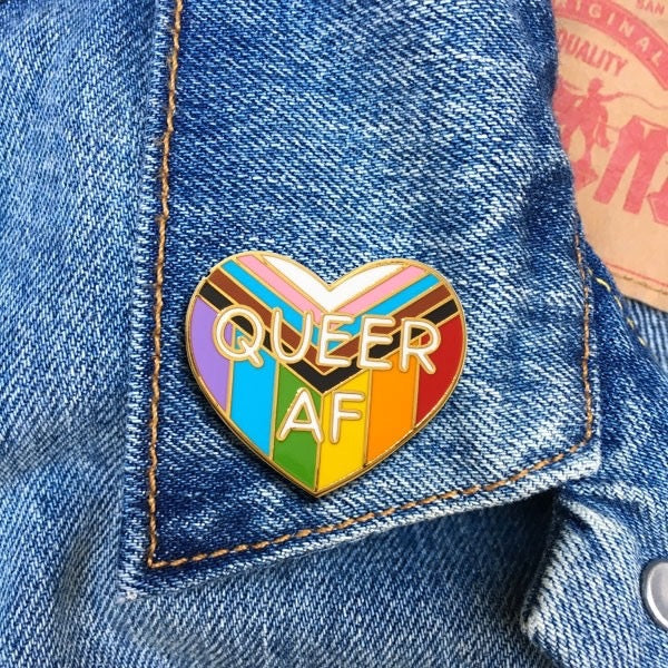 Queer AF Heart Enamel Pin Lifestyle