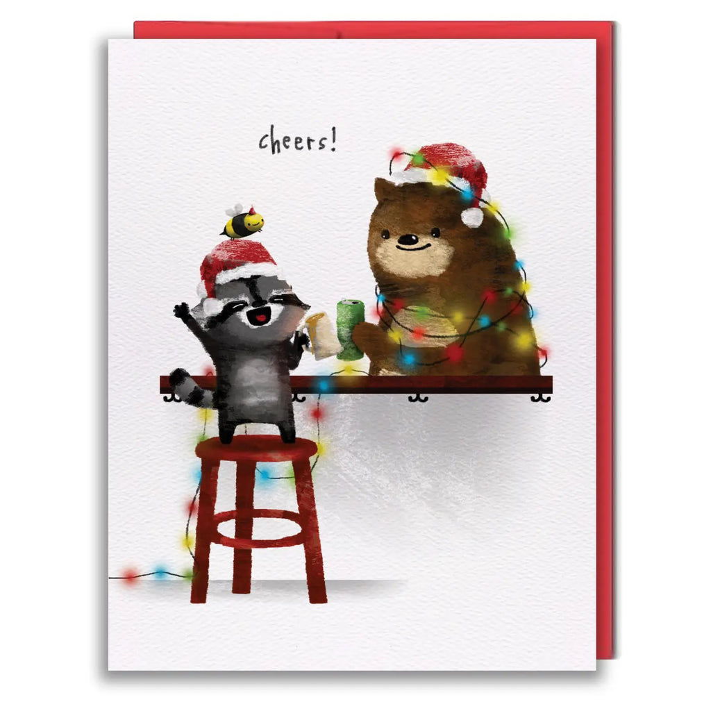 Raccoon  Bear Holiday Cheers Card