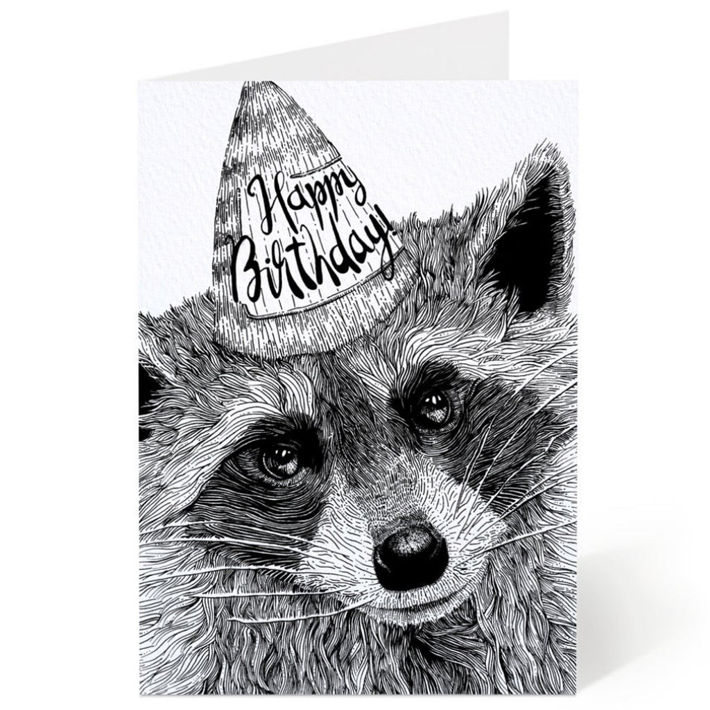 Raccoon Black & White Birthday Card