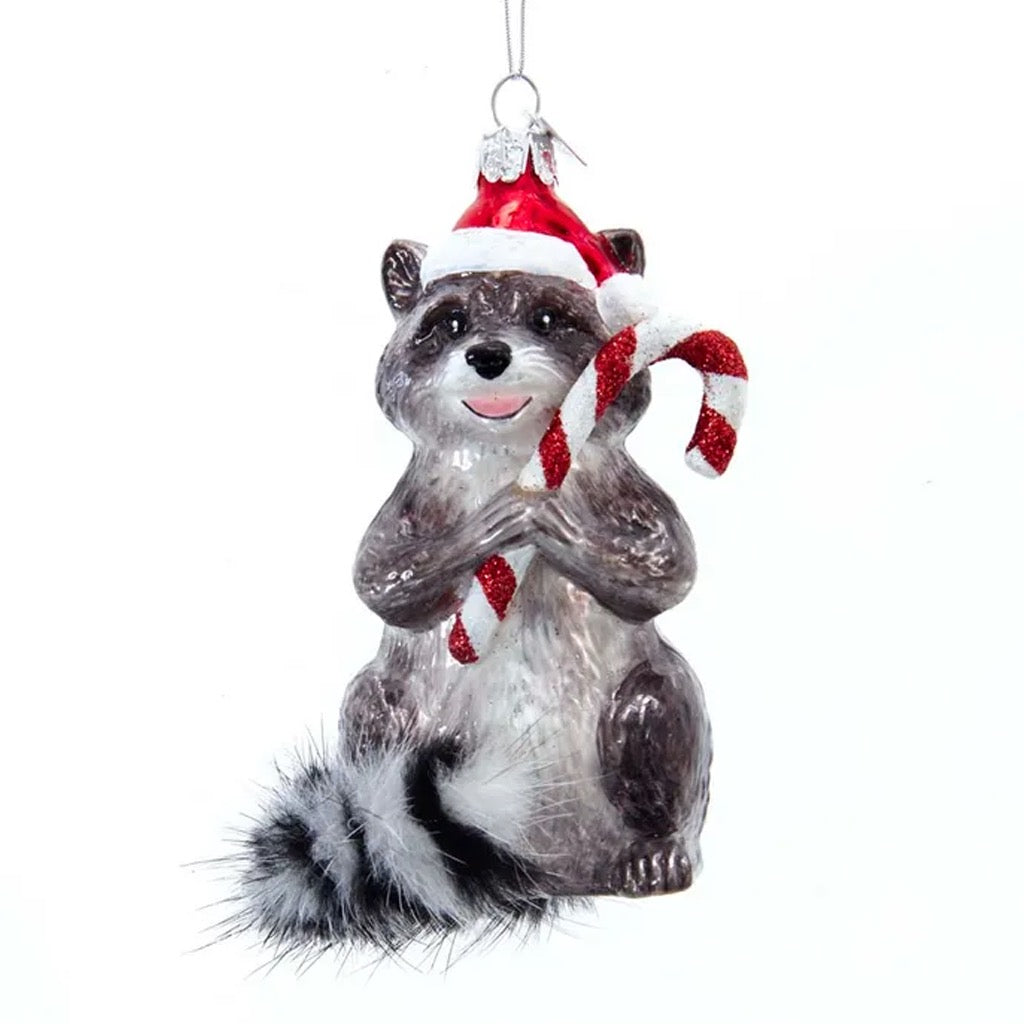 Raccoon With Candy Cane Ornament