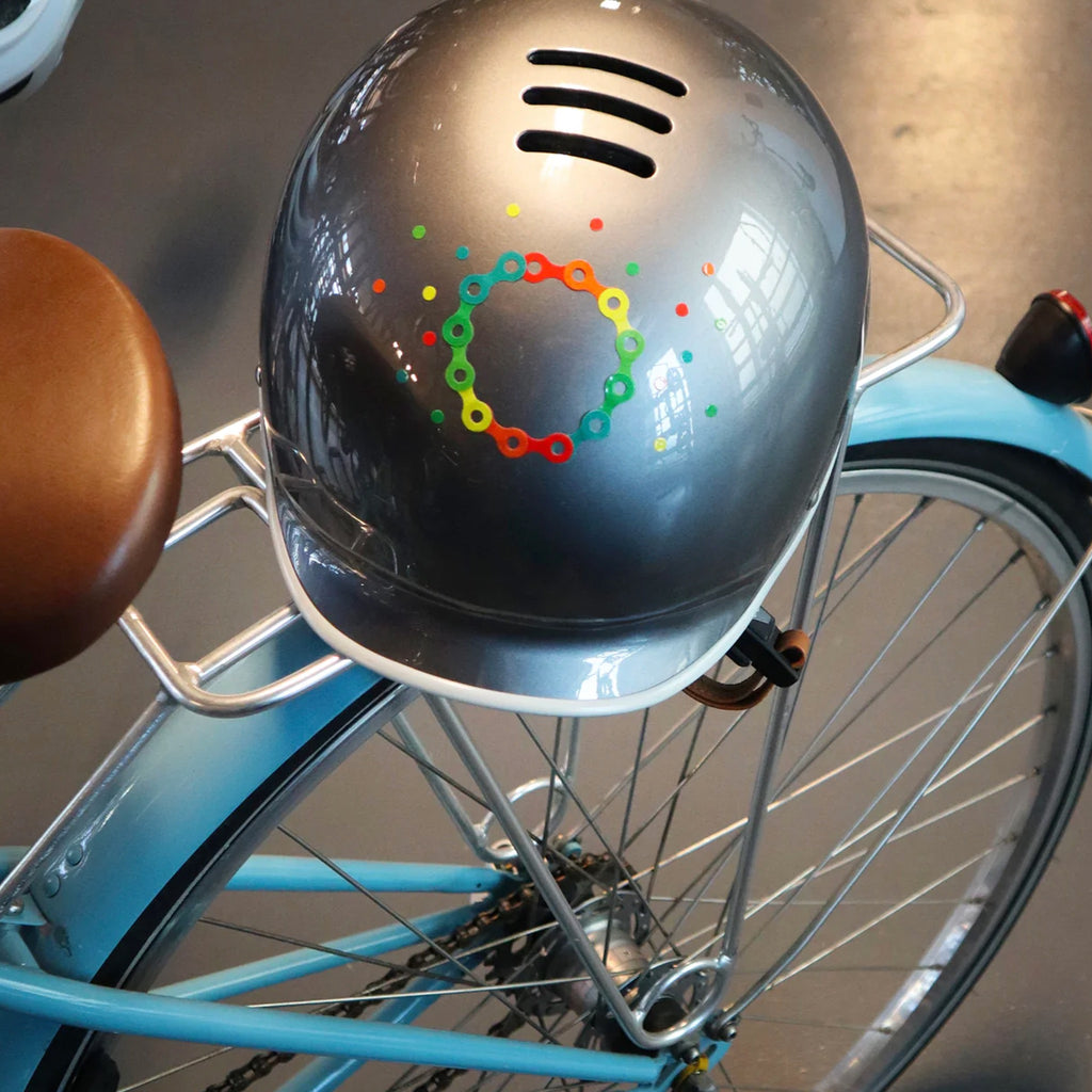 Rainbow Chain Reflective Bike Stickers on helmet
.