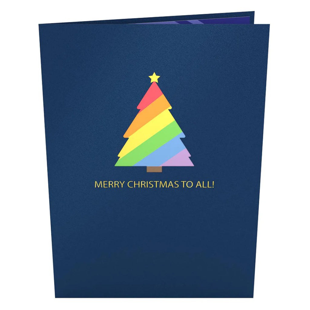 Rainbow Christmas Tree 3D Pop Up Card front view.