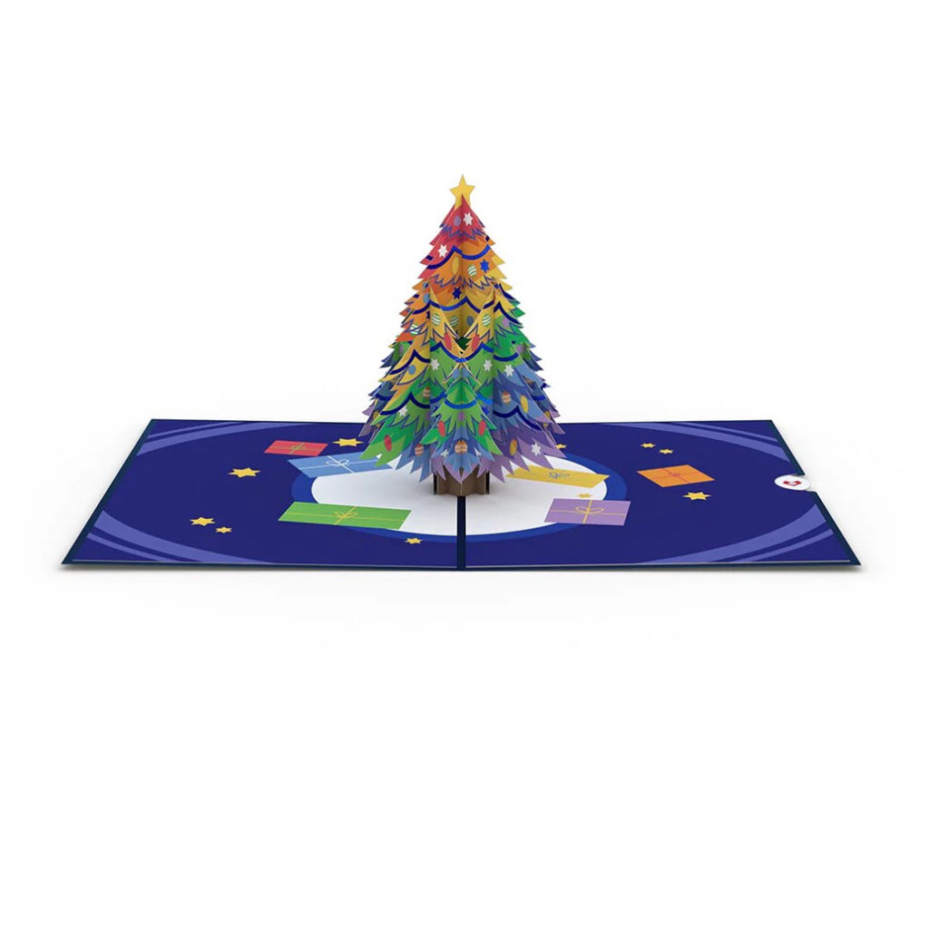 Rainbow Christmas Tree 3D Pop Up Card open.