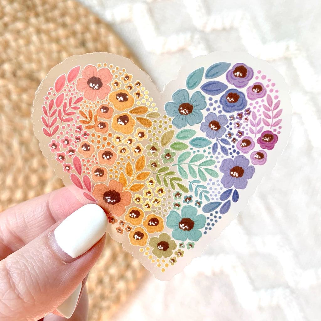 Rainbow Floral Heart Clear Sticker