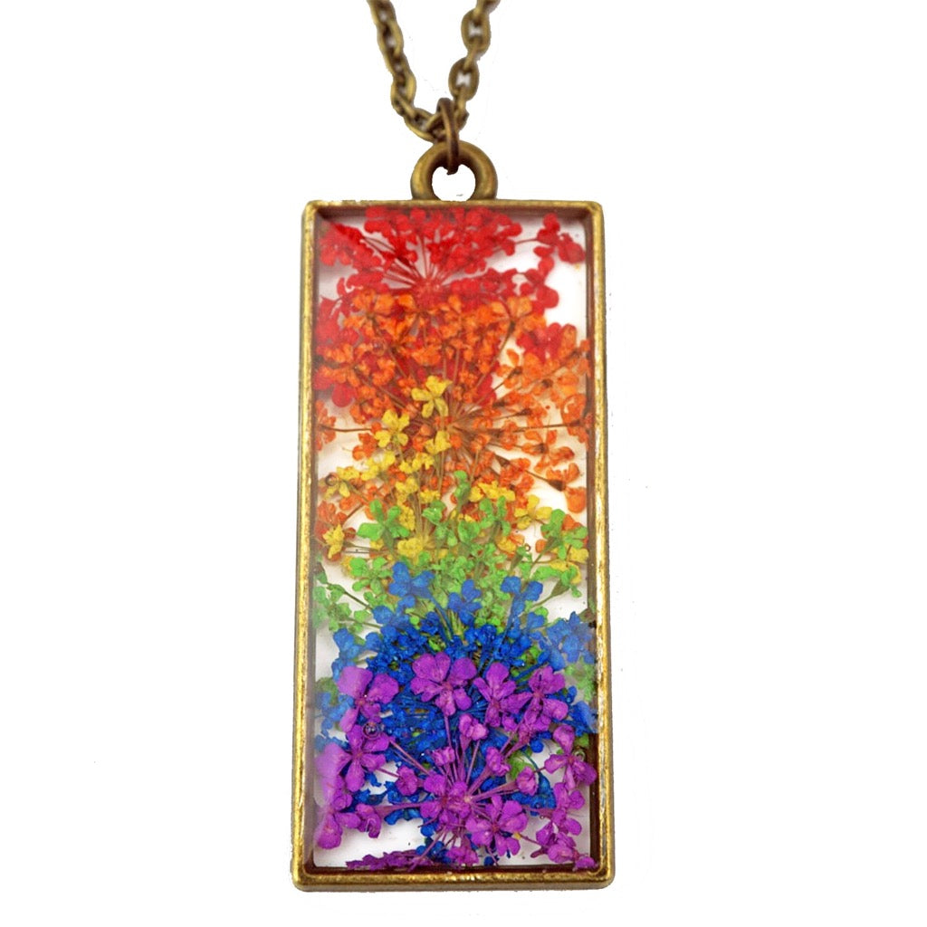 Rainbow Queen Annes Lace Flower Necklace.