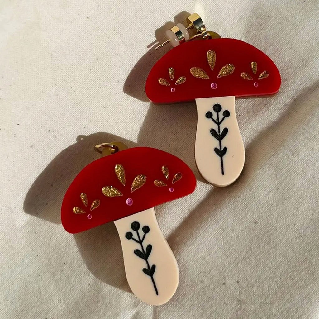 Red Folk Mushroom Earrings.