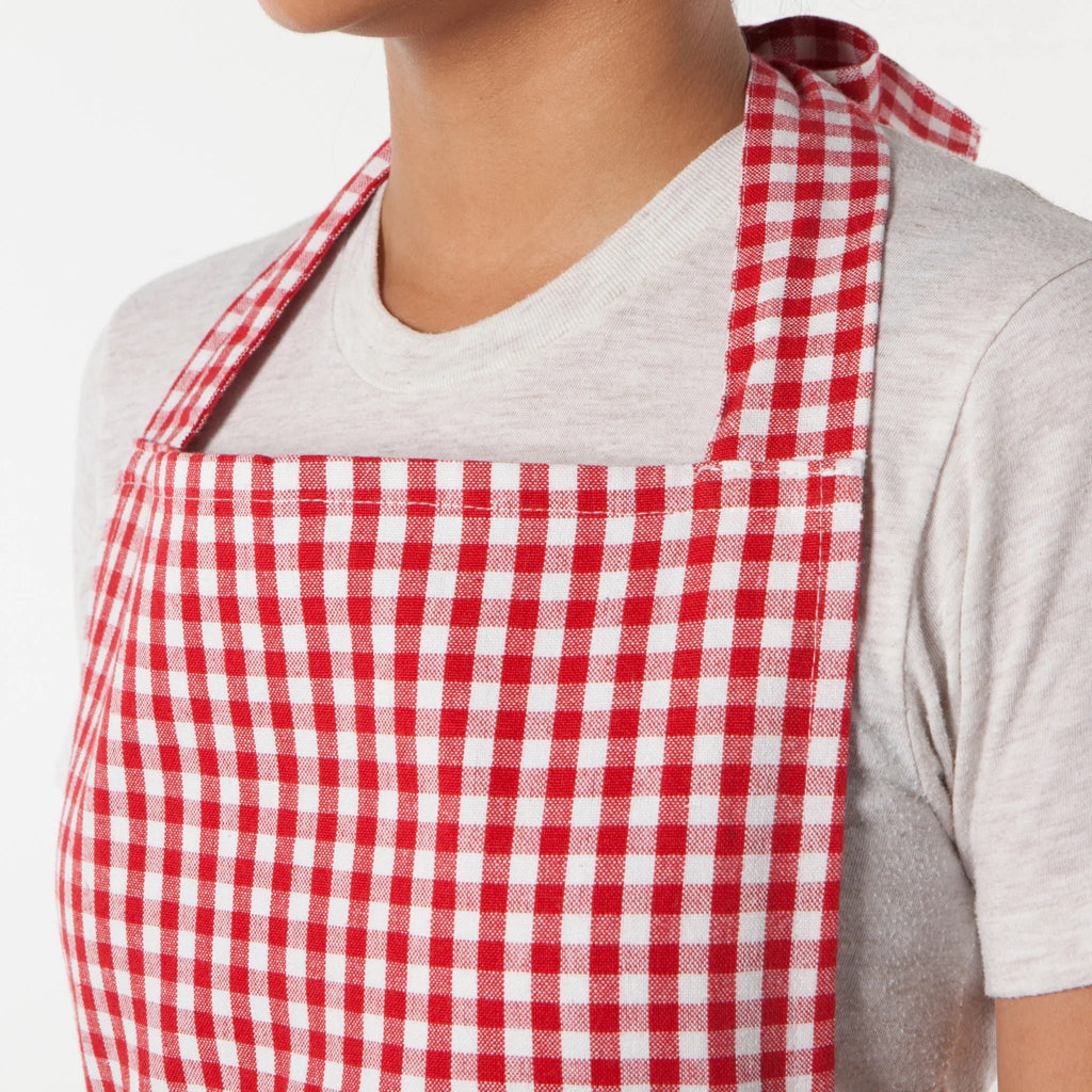 Red Gingham Classic Apron close up.