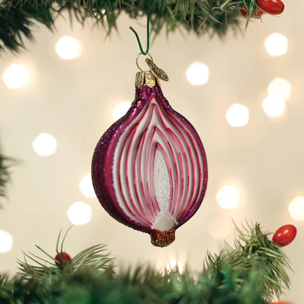 Red Onion Ornament in tree.