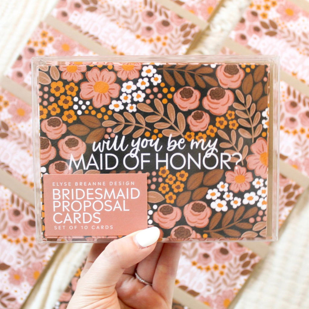 Retro Floral Set of 10 Bridesmaid Proposal Cards.