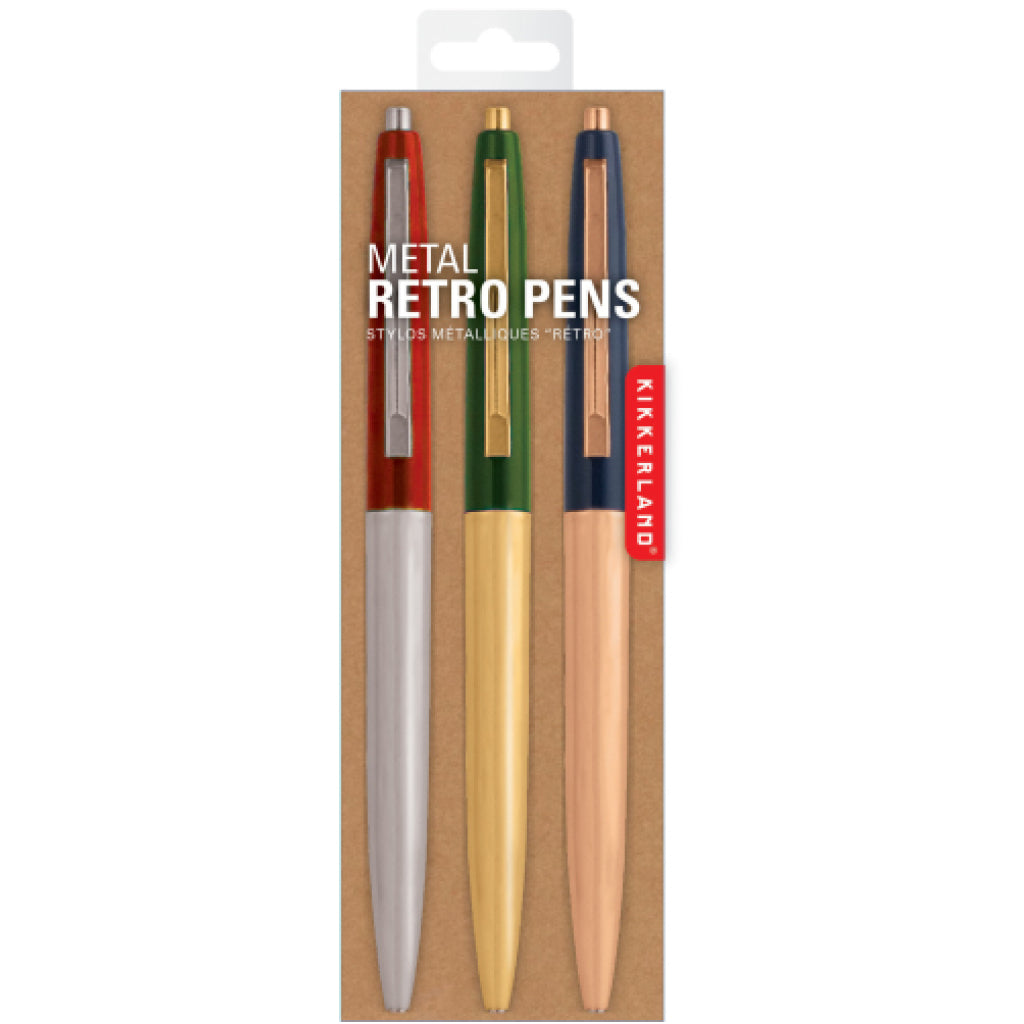 Retro Metallic Pens Set of 3 package