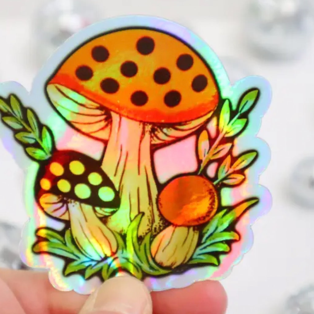 Retro Mushroom Holographic Sticker.