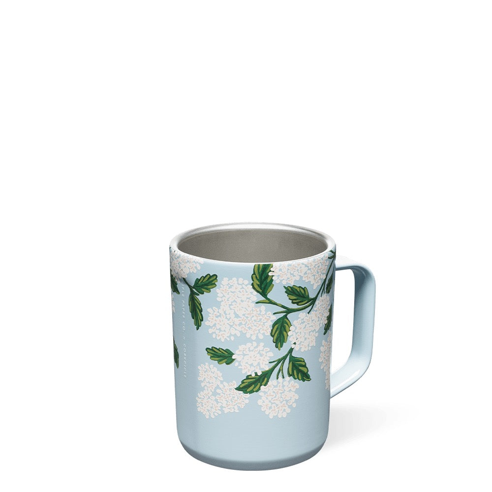 Rifle Paper Gloss Blue Hydrangea Coffee Mug 16oz Lid Off