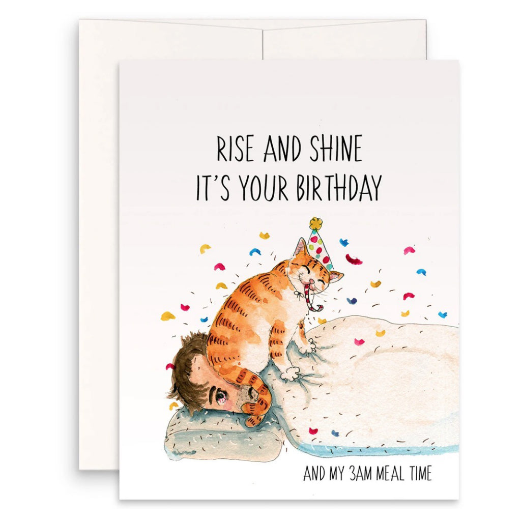 Rise  Shine Naughty Cat Birthday Card