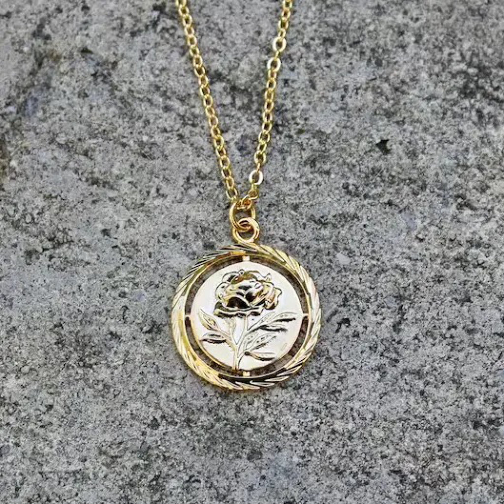 Rose Medallion Necklace close up.