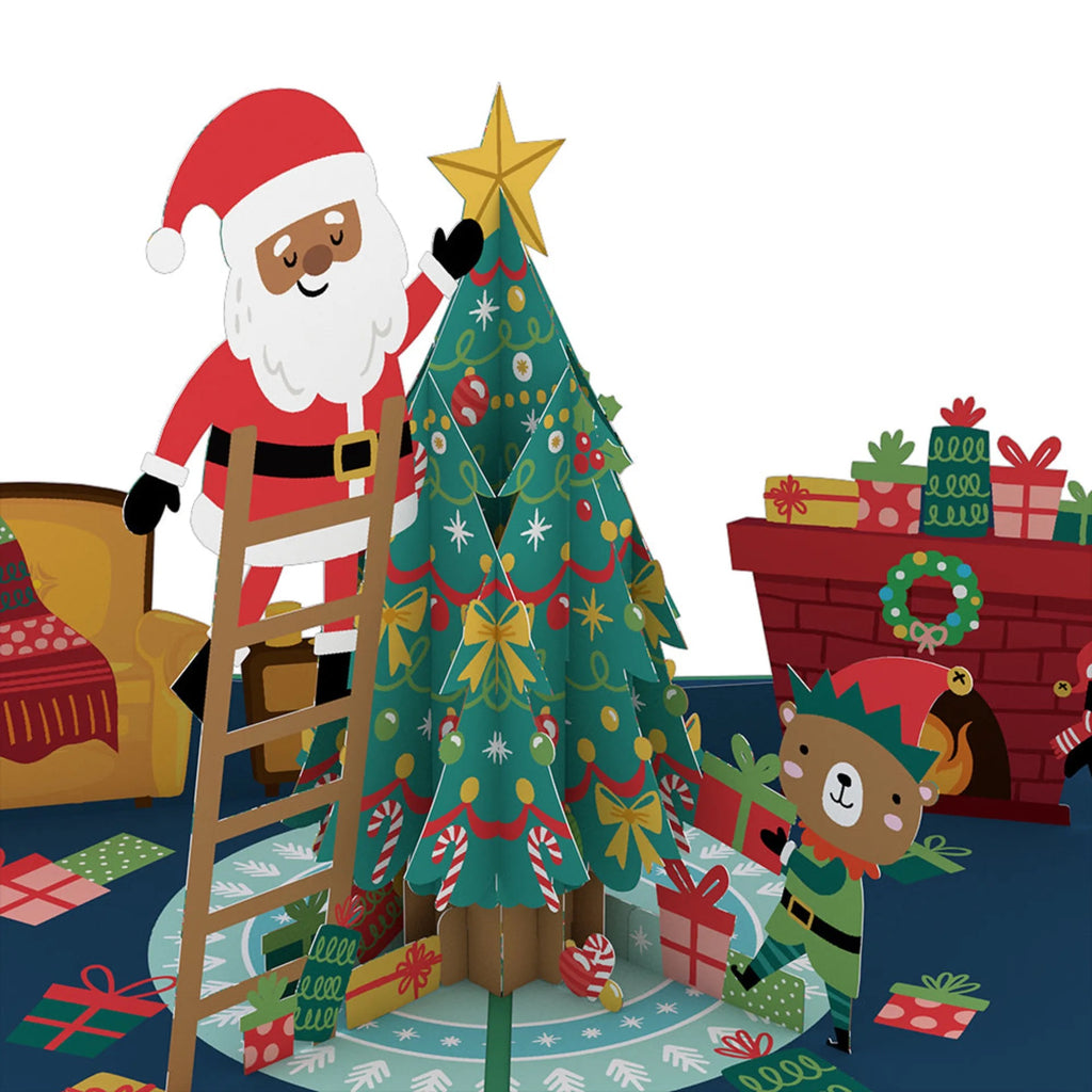 Santa Decorating Christmas Tree Pop Up Card