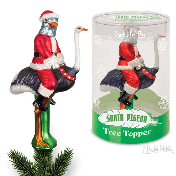 Santa Pigeon Glass Tree Topper