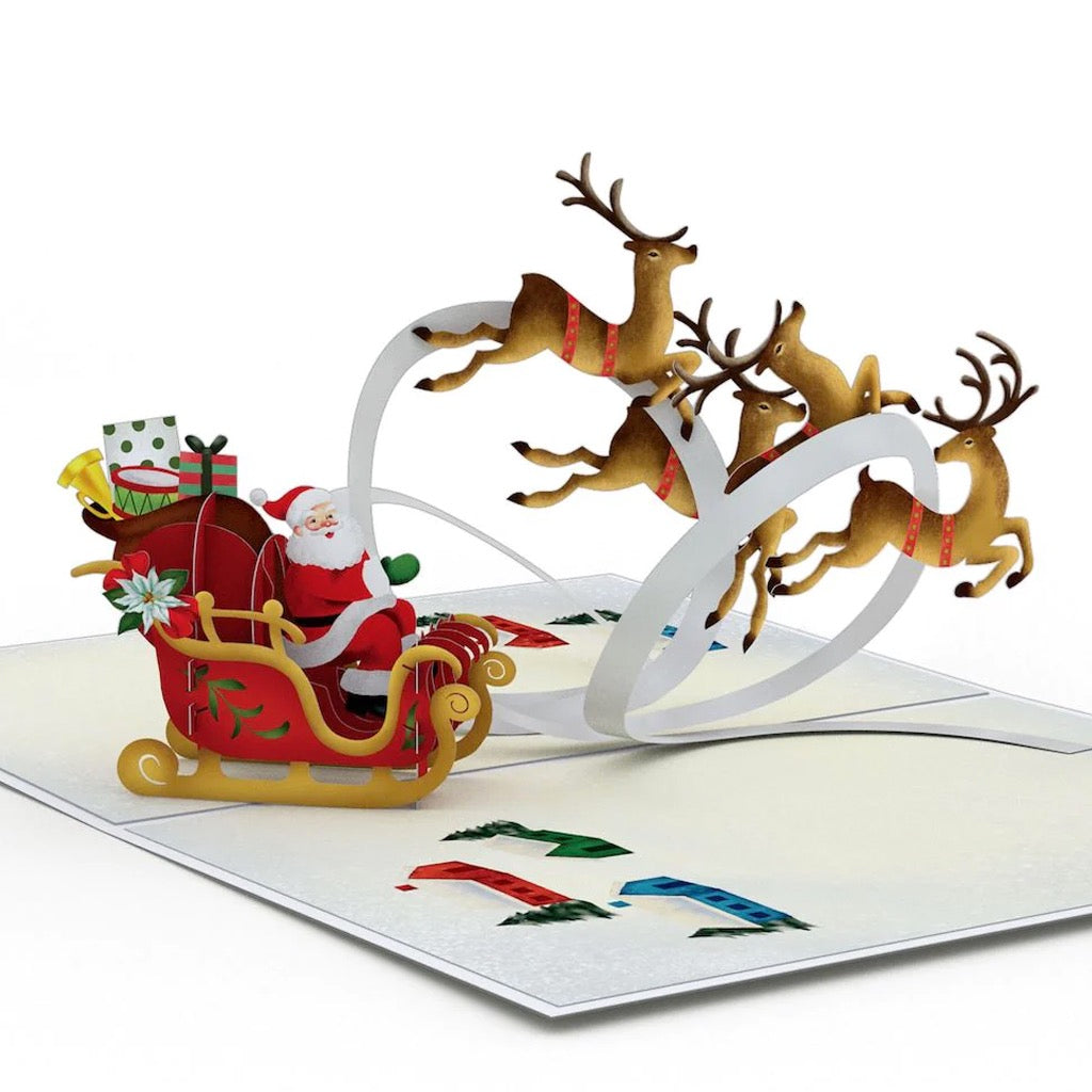 Santa Sleigh and Reindeer 3D Pop Up Card.