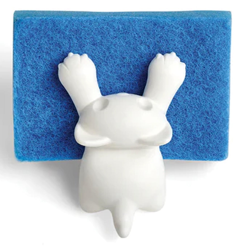 Scrubby Kitty Sponge Holder with blue sponge.