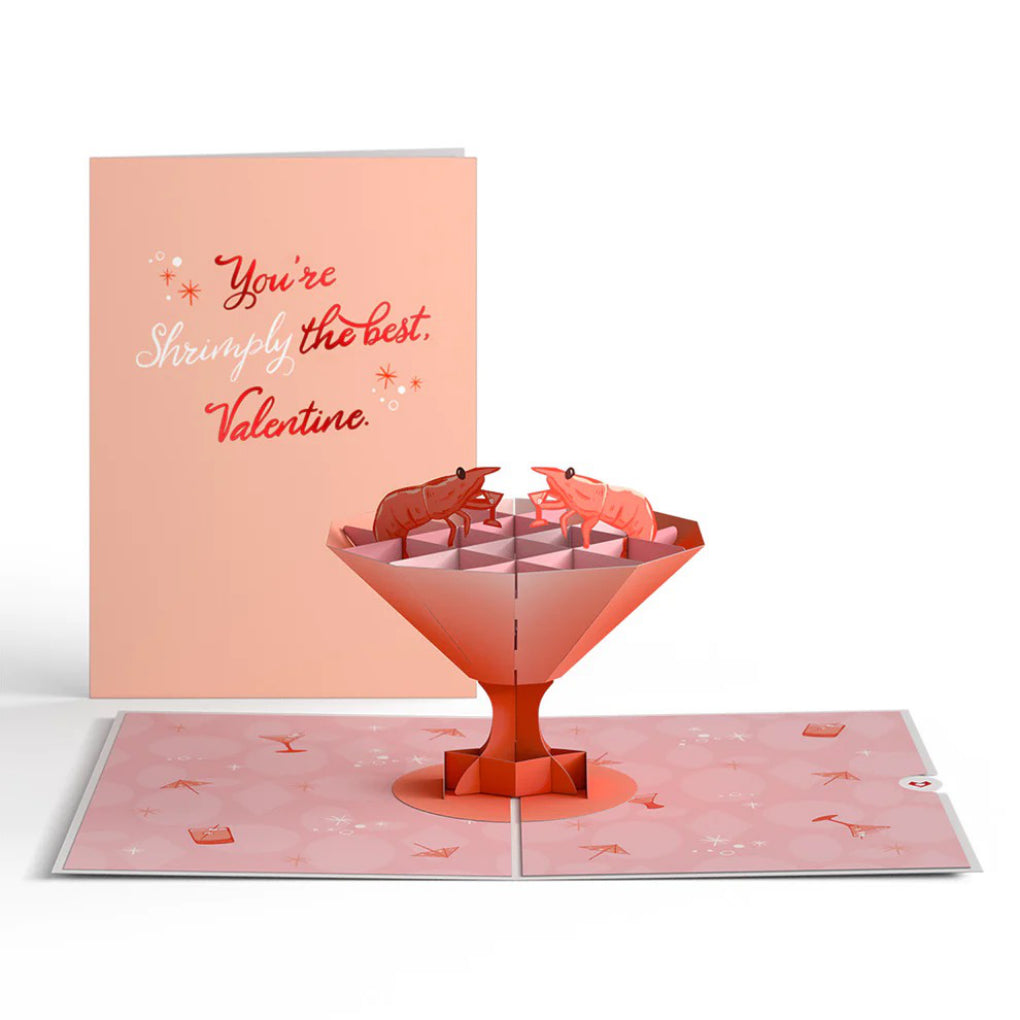 Shrimply the Best Valentine Pop-Up Card open and closed.