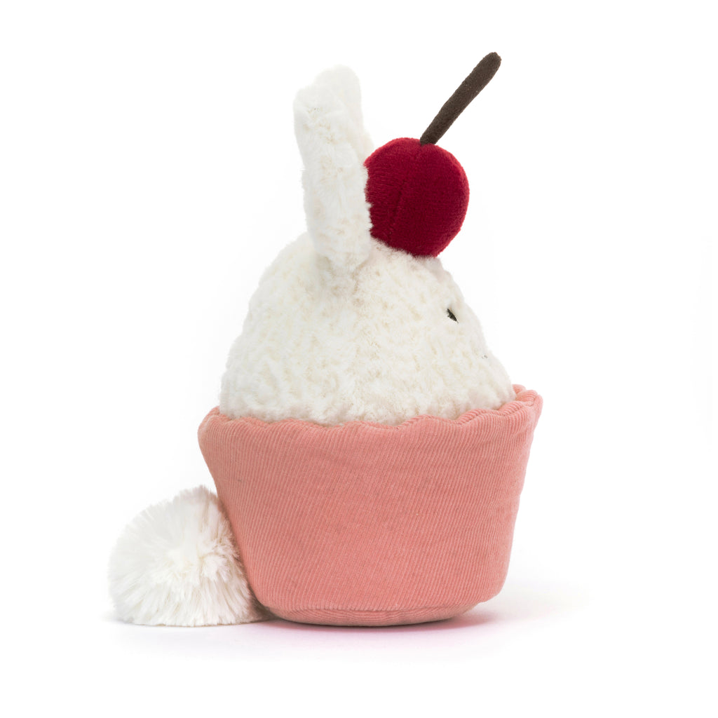 Side of Jellycat Dainty Dessert Bunny Cupcake.