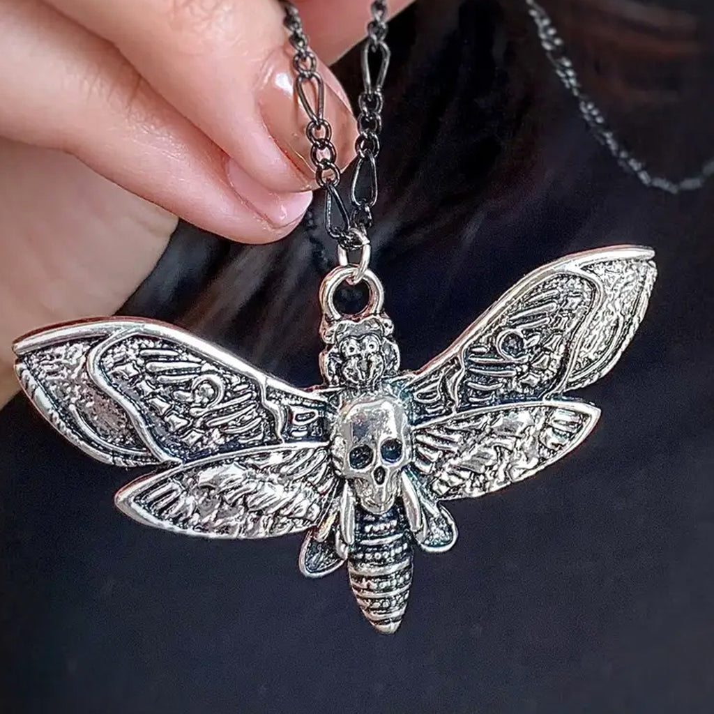Silver Death Head Moth Necklace.