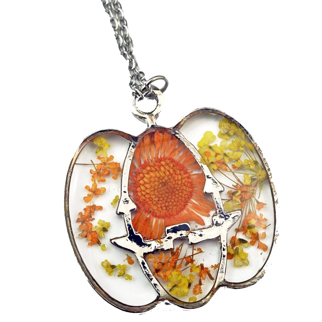 Silver Pumpkin Flower Necklace.