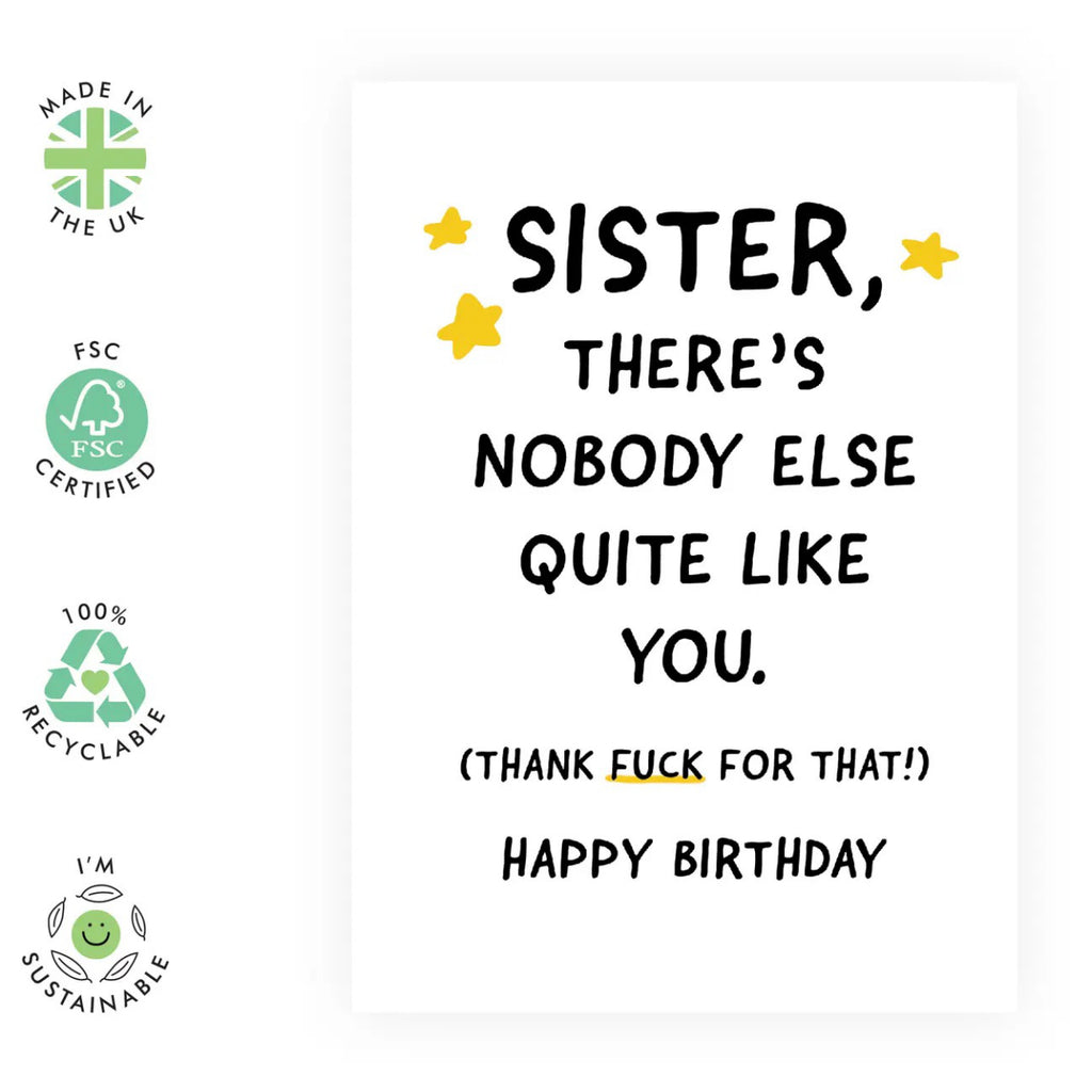 Sister Nobody Else Like You Birthday Card environmental features.
