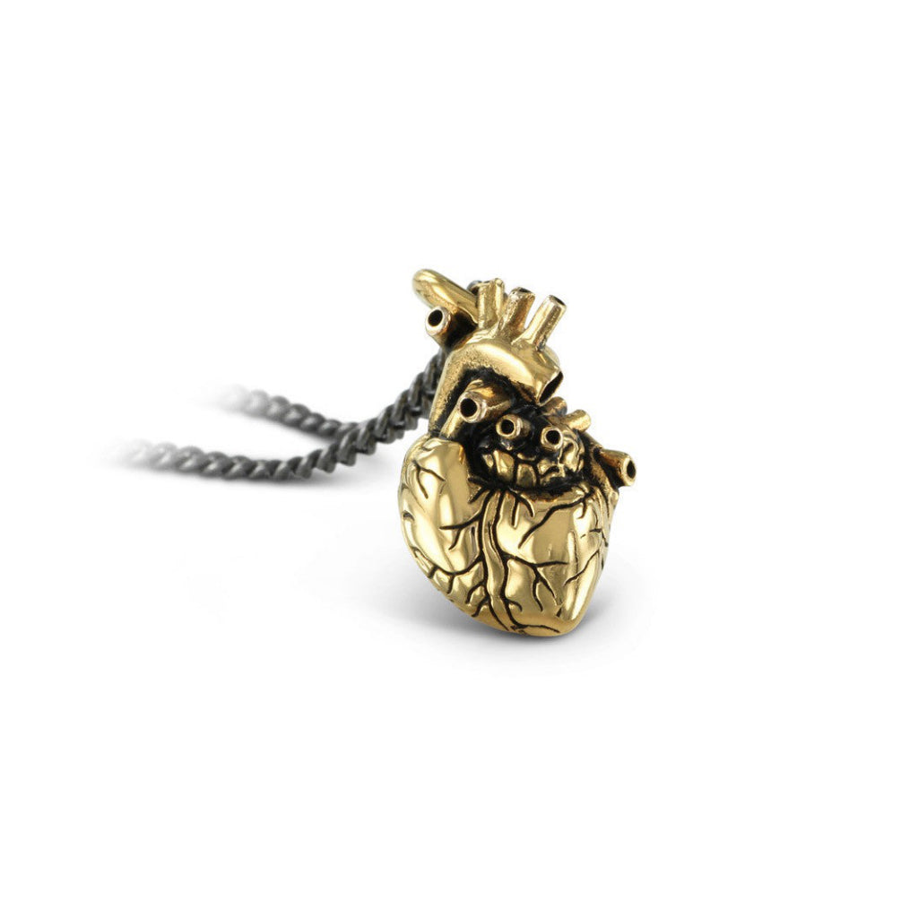 Small Anatomical Heart Necklace Gold Closeup