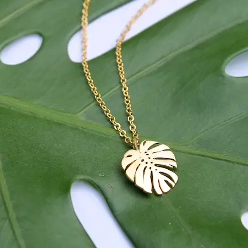 Small Monstera Leaf Necklace.