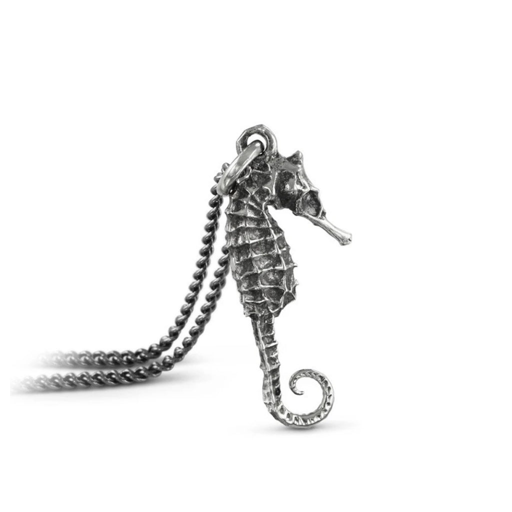 Small Seahorse Necklace Silver Closeup