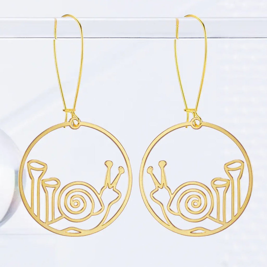 Snail & Pixie Cups Lichen Earrings Gold.