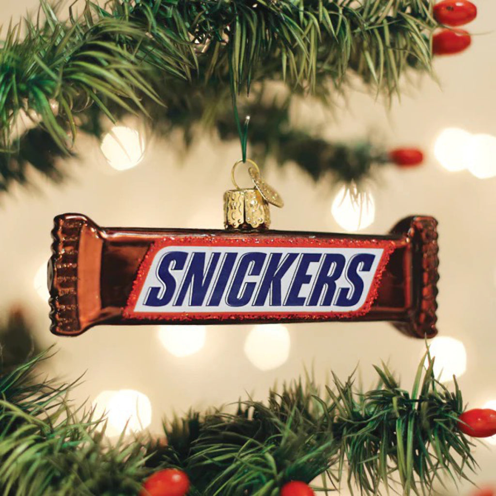 Snickers Ornament in tree.