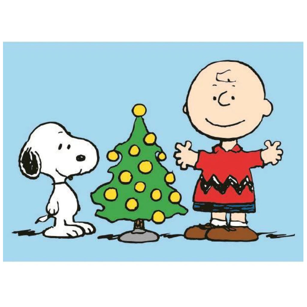 Snoopy and Charlie with Christmas tree.